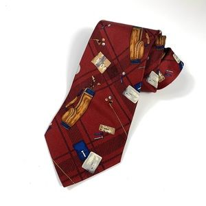 Lands End Mens Red Golf Novelty Silk Necktie Tie Made In USA